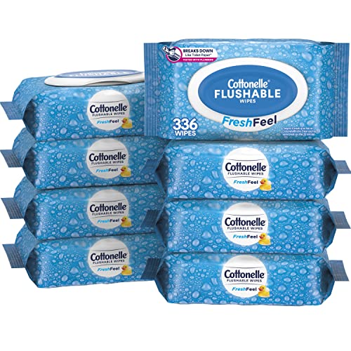 Cottonelle FreshFeel Flushable Wet Wipes, Adult Wet Wipes, 8 Flip-Top Packs, 336 count total wipes (Pack of 8)